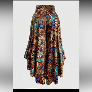Vibrant Abstract Print High-Waist Flowy Skirt